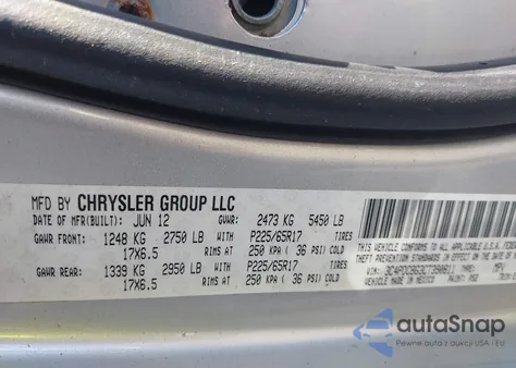 2012 Dodge Journey Sxt z USA, uszkodzony, nr VIN 3C4PDCBG3CT390811